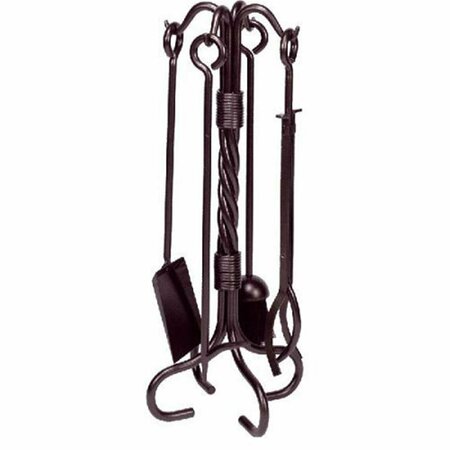 DAGAN Wrought Iron Fireplace Tool Set with Twist Stand, Bronze - 5 Piece AHF301